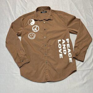 Smoke And Ash Men's Large Peace And Love Brown Casual Long Sleeve Button Down